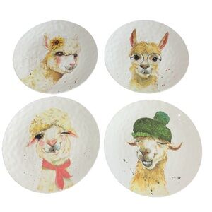 Pier One Earthenware Llama Dessert Plates Set Of 4 Different Designs No Box